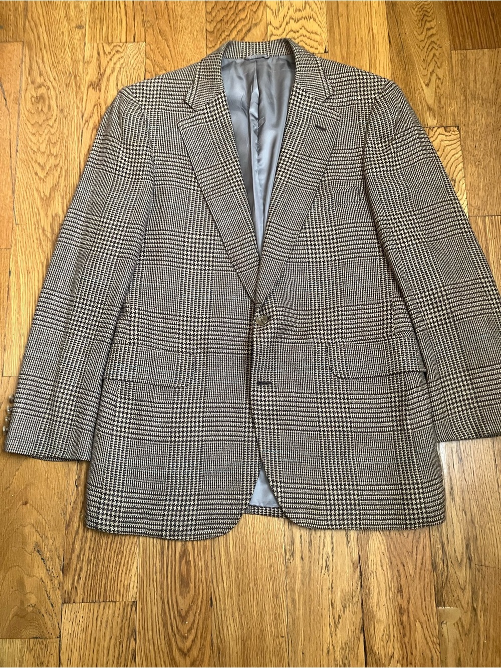 Vintage Norman Hilton Hunt Club Brown Houndstooth Plaid Tweed Sport Coat 41R